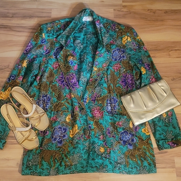 Vintage 80s Floral Boyfriend Style Blazer L - Picture 1 of 16